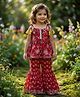 Saka Designs By Sapna Pure Cotton Woven Sleeveless Gota Lace Embellished & Floral Printed Kurti & Sharara Set - Red