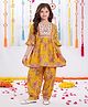 Joy Cotton Cotton Woven Three Fourth Sleeves Floral Printed & Gota Lace Embellished Coordinating Kurti Salwar Set - Yellow