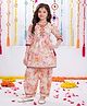 Joy Cotton Cotton Woven Three Fourth Sleeves Floral Printed & Mirror Work Detailed Coordinating Kurti Salwar Set - White