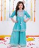 Joy Cotton Cotton Woven Three Fourth Sleeves Bandhani Printed & Mirror Work Detailed Coordinating Kurti Sharara Set - Blue