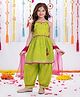 Joy Cotton Cotton Woven Sleeveless Bandhani Printed & Gota Lace Embellished Coordinating Kurti Salwar Set With Dupatta - Green