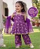 EARTHY TOUCH 100% Cotton Knit Kurta and Salwar Set with Sleeveless and Floral & Foil Print in Purple