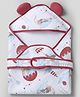 haus & kinder Cotton Blend Muslin Knit Hooded Towel & Wrappers With Belt & Bear Print L 91.5 x B 89.5 cm - Cream