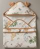 haus & kinder Cotton Blend Muslin Knit Hooded Towel & Wrappers With Belt & Cloud Captain Print L 91.5 x B 89.5 cm - Brown
