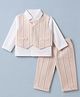 ToffyHouse Interlock Cotton Knit Full Sleeve Striped Three Piece Party Suit With Waistcoat & Bow - Pink