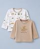 ToffyHouse 100% Cotton Interlock Knit Full Sleeves Winter T-Shirts With Bear & Typography Print Pack of 2 - Beige & Brown