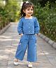 Bright Stars KIDSWEAR Denim Three Fourth Puffed Sleeves Solid Top & Jeans Set - Blue