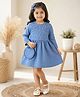Bright Stars KIDSWEAR Denim Three Fourth Sleeves Beads Embellished Mild Washed Dress With Sling Bag - Blue