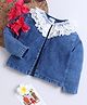 Bright Stars KIDSWEAR Denim Woven Full Sleeves Floral Design Lace Embellished & Washed Jacket - Blue