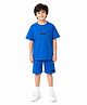 Anthrilo Cotton Blend Knit Half Sleeves Abstract Patch Detailed Tee & Shorts Set - Royal Blue