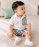 PURPLE UNITED KIDS Cotton Woven Half Sleeves Striped Shirt & Shorts Set- White & Blue