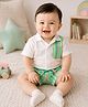 PURPLE UNITED KIDS Cotton Woven Half Sleeves Striped Shirt & Shorts Set - White & Green