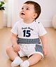 PURPLE UNITED KIDS Single Jersey Woven Half Sleeves Striped & Brand Name Printed Tee & Shorts Set - Teal Blue & White