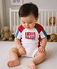 PURPLE UNITED KIDS Single Jersey Woven Raglan Half Sleeves Colour Blocked & Hello Summer Text Printed Romper - Red & White