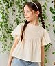 PURPLE UNITED KIDS Cotton Woven Flutter Sleeves Crepe Textured Top - Off White