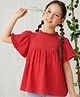 PURPLE UNITED KIDS Cotton Woven Flutter Sleeves Crepe Textured Top - Red