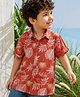 PURPLE UNITED KIDS Cotton Woven Half Sleeves Leaves Printed Shirt - Rust