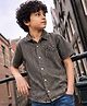 PURPLE UNITED KIDS Denim Woven Half Sleeves Washed Shirt - Grey