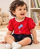 PURPLE UNITED KIDS Single Jersey Half Puffed Sleeves Balloon Printed Top & Shorts Set - Red & Navy Blue
