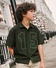 PURPLE UNITED KIDS Poplin Woven Half Sleeves 15 Numericals Printed Shirt - Olive