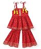 Saka Designs Cotton Woven Sleeveless Kurti and Gharara Set with Bandhani Pattern Print in Red