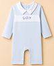 ToffyHouse 100% Cotton Interlock Knit Romper with Full Sleeves and Animals Embroidery - Light/Sky Blue