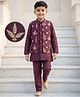 EARTHY TOUCH Woven Full Sleeves Kurta & Pyjama Set With Embroidered Jacket - Maroon