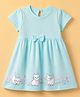 Babyhug Single Jersey Knit Fit & Flare Knee Length Dress with Half Sleeves and Cat Print with Bow - Light Blue
