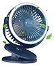 PORTRONICS ClipCool Portable Rechargeable Clip-On Fan with Ring LED Light, Type-C Charging, 360° Rotation, 3 Speed Modes Up to 3000 RPM, BLDC Motor, Up to 4 Hour Playtime, for Home,Car & Office,Blue