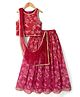 Pine Kids Woven Lehenga Choli and Dupatta with Sleeveless, Full Length and Floral Print in Red