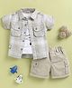 TINY TUX Textile Knit Half Sleeves Checked Shirt & Shorts With Tee Set - Fawn