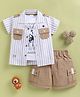 TINY TUX Textile Knit Half Sleeves Striped Shirt & Shorts With Tee Set - Fawn