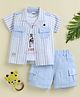 TINY TUX Textile Knit Half Sleeves Striped Shirt & Shorts With Tee Set - Sky Blue