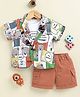 TINY TUX Textile Knit Half Sleeves Bear Printed Shirt & Shorts With Tee - Rust