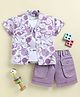 TINY TUX Textile Knit Half Sleeves Abstract Printed Shirt & Shorts With Tee - Lavender