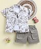 TINY TUX Textile Knit Half Sleeves Abstract Printed Shirt & Shorts With Tee - Sea Green