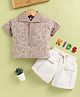 TINY TUX Textile Knit Half Sleeves Abstract Embroidered Shirt & Shorts - Brown