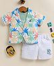 TINY TUX Textile Knit Half Sleeves Trees Printed Shirt & Shorts With Tee Set - Green