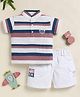 TINY TUX Textile Knit Half Sleeves Brand Name Puff Printed Polo Tee & Shorts Set - Dark Peach