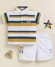 TINY TUX Textile Knit Half Sleeves Brand Name Puff Printed Polo Tee & Shorts Set - Mustard