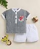 TINY TUX Textile Knit Half Sleeves Striped Polo Tee & Shorts Set - Grey