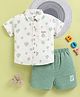 TINY TUX Linen Knit Half Sleeves Hot Air Balloon Printed Shirt & Shorts Set - Green