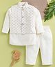 TINY TUX Satin Knit Full Sleeves Solid Kurta Pyjama Set With Sequin Embellished & Geometric Embroidered Jacket - Cream