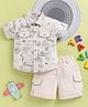 TINY TUX Textile Knit Half Sleeves Space Theme Printed Shirt & Shorts Set - Green