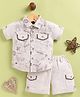 TINY TUX Textile Knit Half Sleeves Space Theme Printed Shirt & Shorts Set - Brown