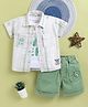 TINY TUX Textile Knit Half Sleeves Week Text Printed Shirt & Shorts With Tee - Green