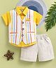 TINY TUX Sinker Knit Half Sleeves Solid Shirt & Shorts Set With Striped Waistcoat - Yellow