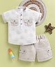 TINY TUX Linen Knit Half Sleeves Lion Face Printed Tee & Shorts Set - Fawn