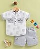 TINY TUX Linen Knit Half Sleeves Lion Face Printed Tee & Shorts Set - Grey