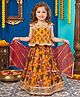 CHAHAK DESIGN Cambric Woven Sleeveless Lace Embellished Floral Printed Choli & Lehenga Set With Dupatta - Mustard
